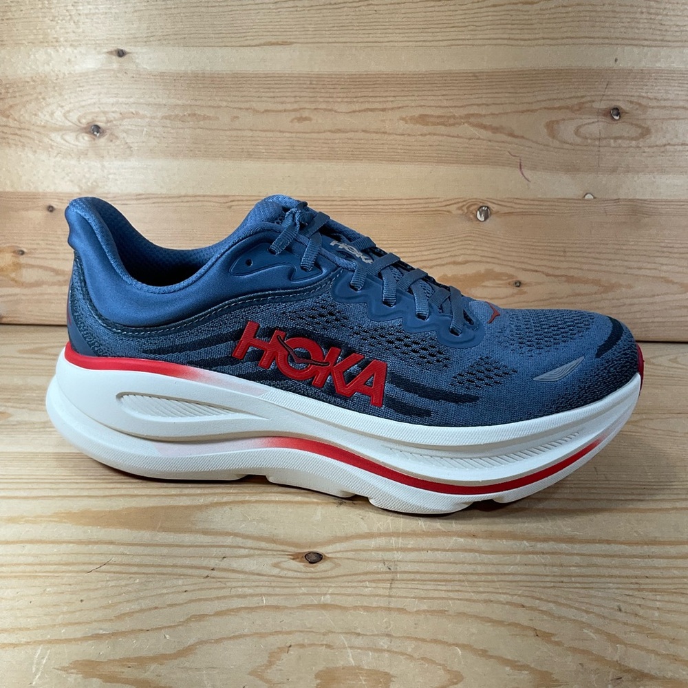 Hoka One One Bondi 9 Running Shoes Men’s 10.5 D Blue Red White 1162011 TDRC - Picture 2 of 9